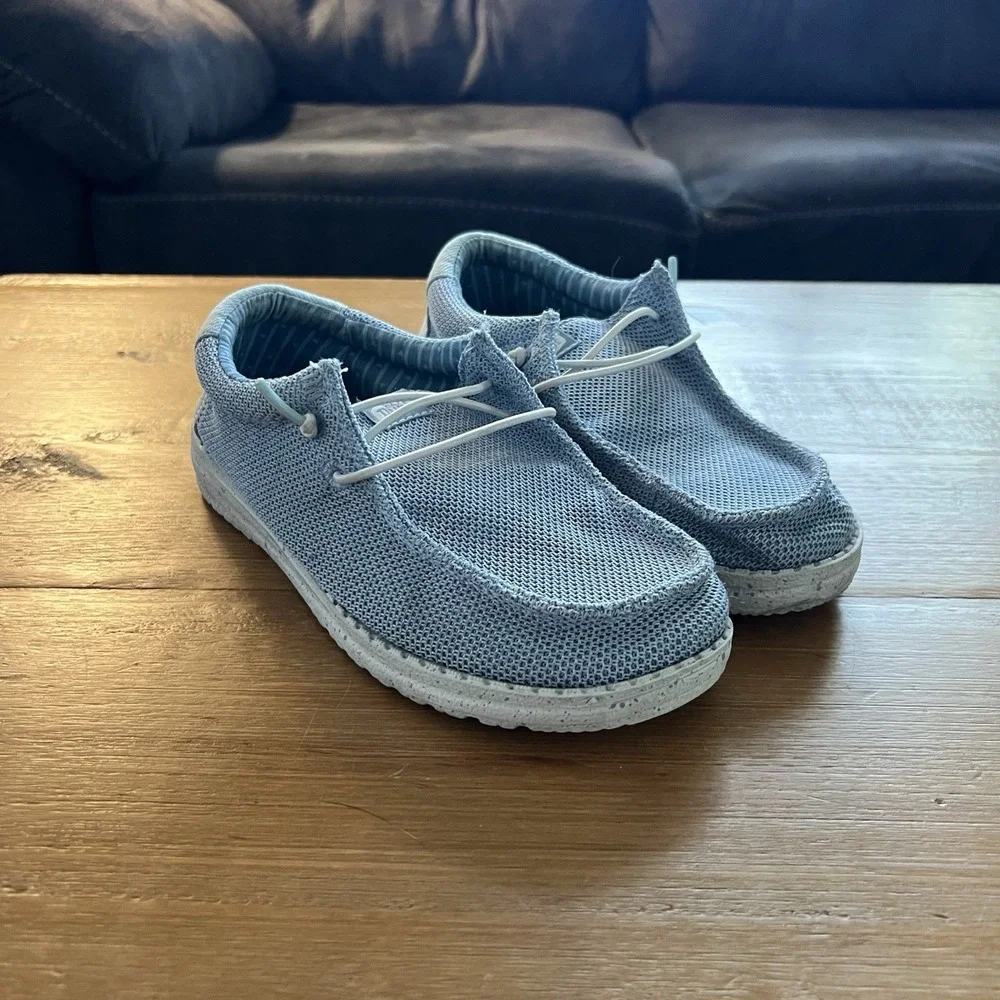 Hey Dude Wally Youth Kids J3 Cloud Blue Dawn Blue Stretch Sox Slip On Shoes EU36